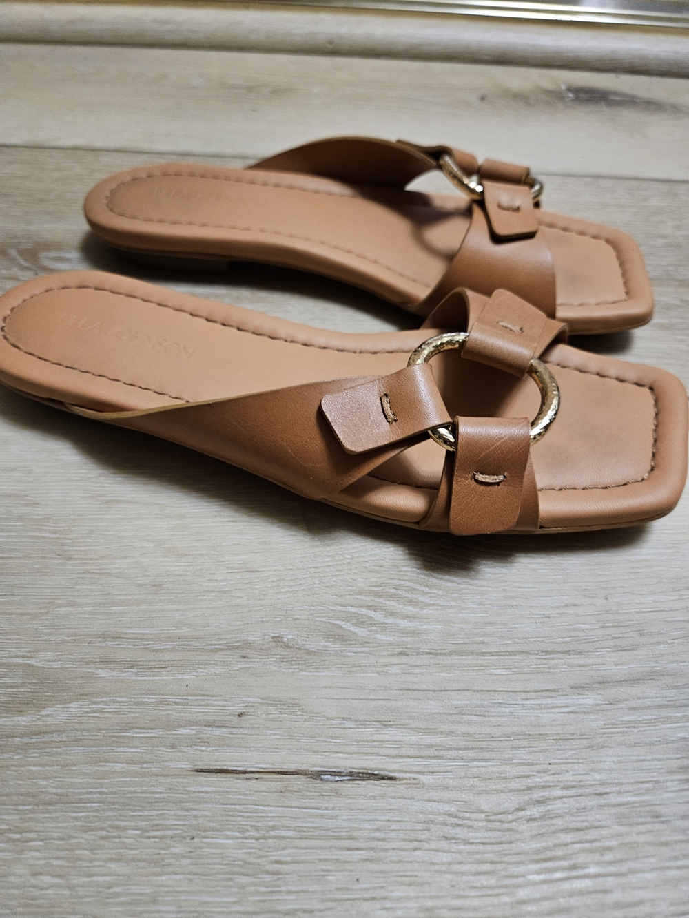Ulla Johnson Tan Slide Sandals with Gold Ring